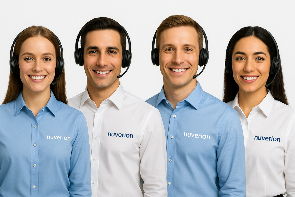Nuverion AI Agent workflow for real estate automation showing AI handling property listings, client communication, scheduling, and contract management 24/7.